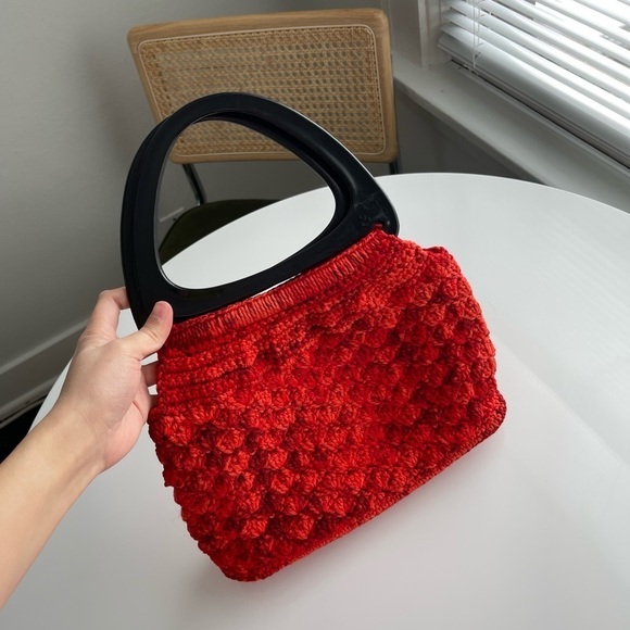 Vintage 70s Crochet Knitted Handbag Purse - Picture 6 of 10